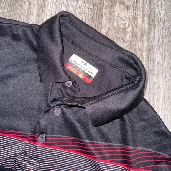 🔴Grand Slam On Course Regular-Fit Performance Grey and Red Golf Polo - Picture 3 of 3